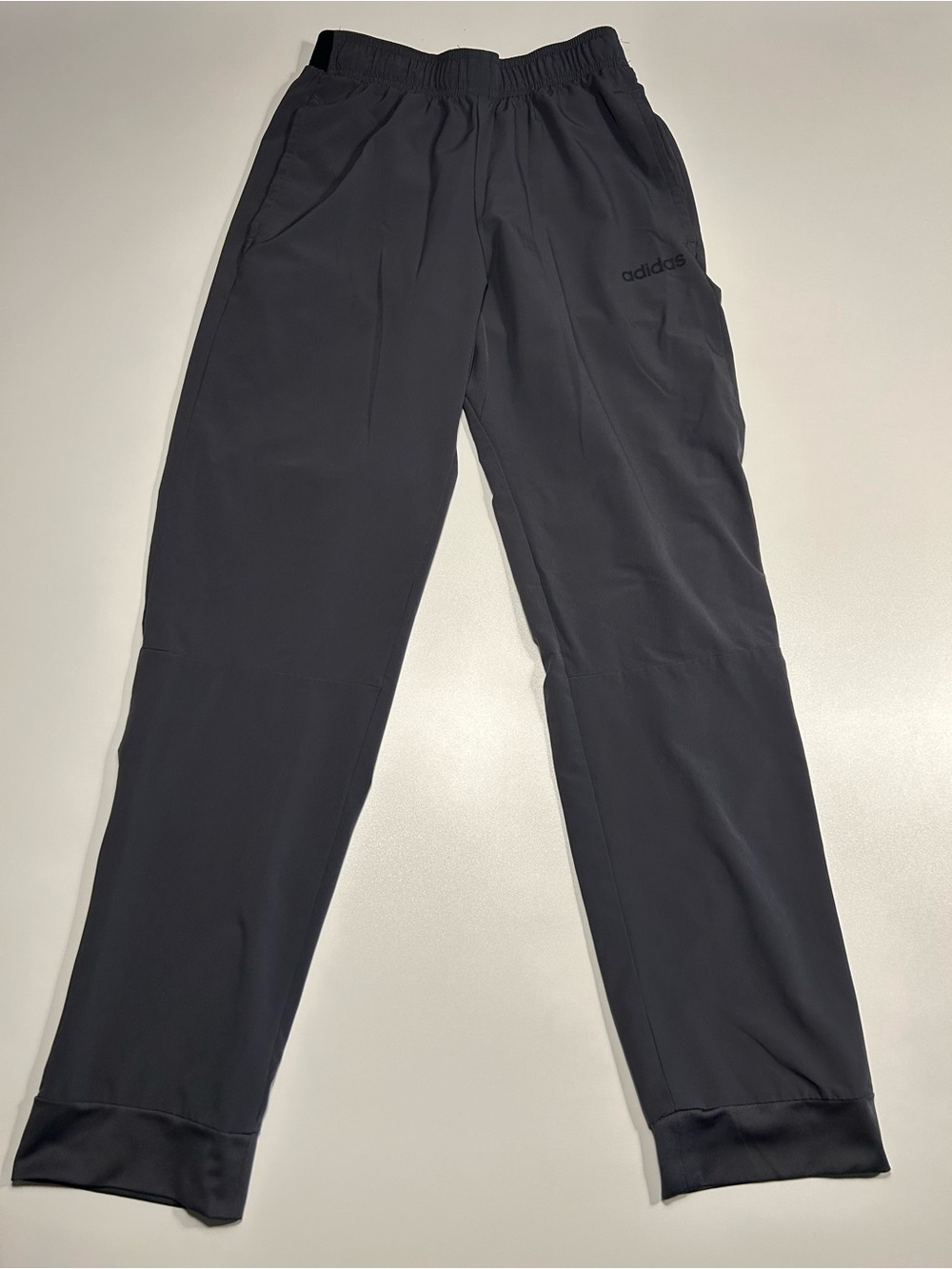 adidas Essentials Black Woven Linear Logo Tapered Wind Track Pants Joggers